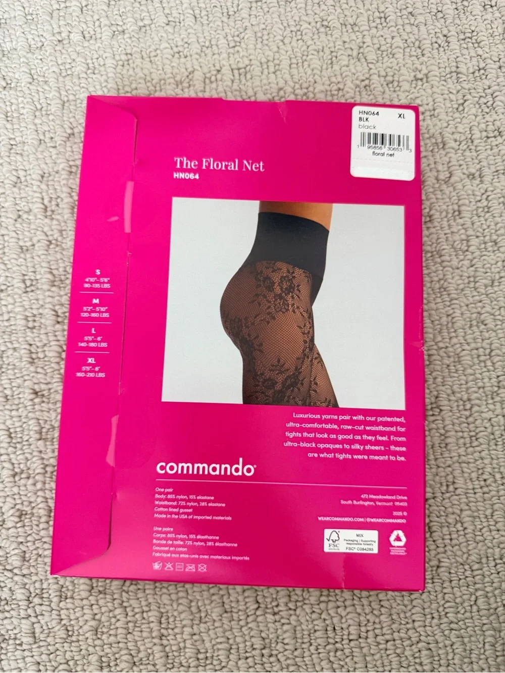 Commando Black Floral Net Sheer Tights black XL